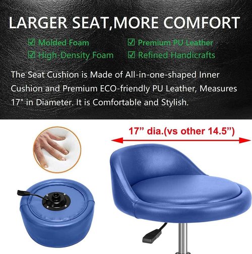 Rolling Salon Stool Chair with Back Support - Height Adjustable Hydraulic Stool with Wheels - Heavy Duty Swivel Stools 400lb Capacity for Home Salon Facial Spa Massage Clinic and Work Bench (Blue)