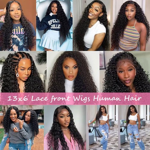 ANLILI 13x6 Deep Wave Lace Front Wigs Human Hair Wig 200% Density Deep Wave Frontal Wigs Human Hair HD Lace Front Wigs for Black Women Deep Curly Wave Lace Front Wig Glueless Wig 22 Inch