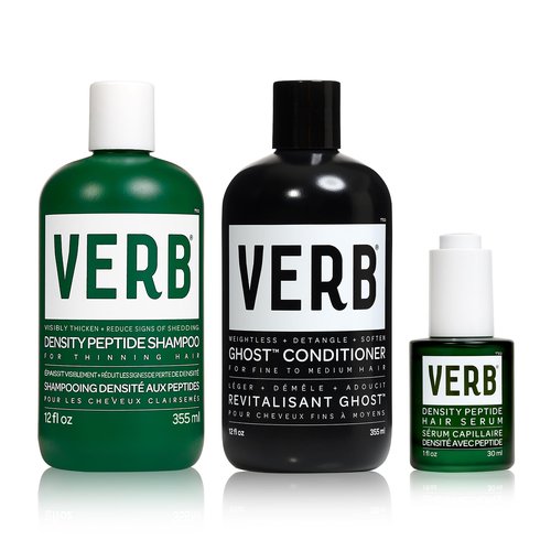 VERB Density Peptide Shampoo 12 fl oz + VERB Density Peptide Serum, 1 fl oz + VERB Ghost Conditioner, 12 fl oz- Visibly Thicken + Reduce Signs of Shedding- Moisturizes Fine and Weighed Down Hair