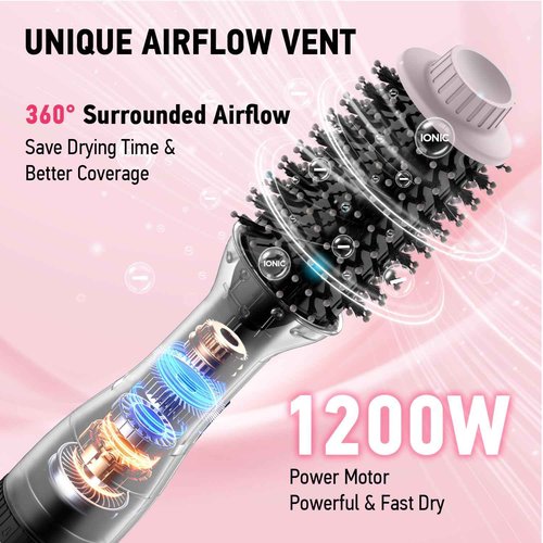Hair Dryer Brush Blow Dryer Brush in One, MiroPure 4 in 1 Hair Dryer and Styler Volumizer with 4 Speed Temp Settings, Hot Air Brush with Oval Barrel for All Hair Style and Fast Drying, Pink