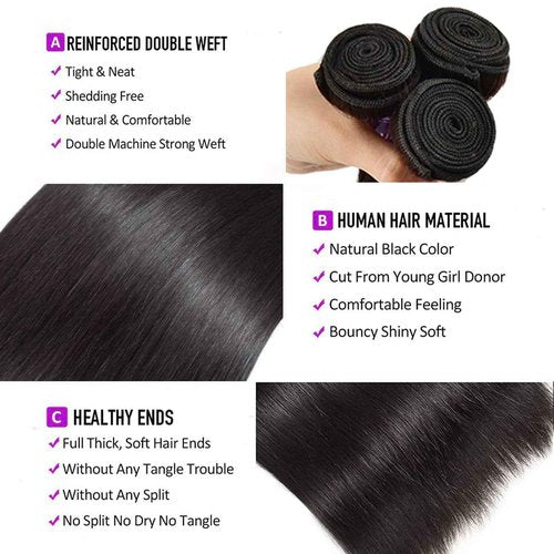 10A Human Hair Bundles Straight Hair Bundles Brazilian Straight Human Hair Bundles 18 20 22 24 Inch 100% Unprocessed Virgin Weave 4 Bundles Human Hair Raw Remy Hair Bundles Deals Natural Black