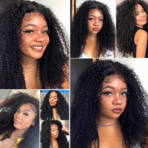 Ladoux 13x6 Kinky Curly Lace Front Wigs for Women Afro Kinky Curly Glueless Human Hair Wigs 180% Density Pre Plucked With Baby Hair HD Transparent 14Inch Kinky Curly Wigs