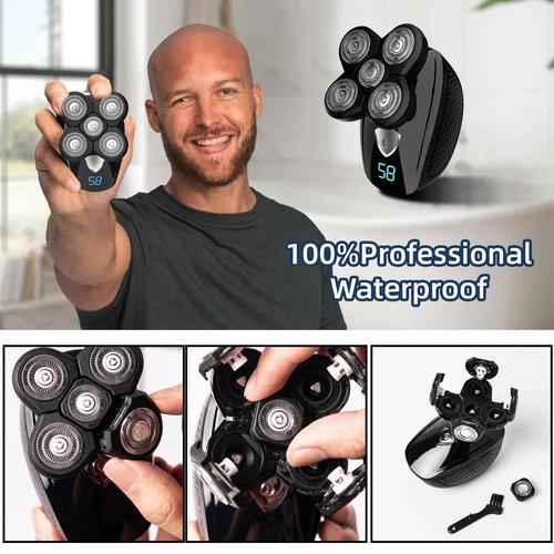 PHXCHAM Head Shavers for Bald Men, Rotary Waterproof Cordless Bald Electric Shavers, Dry Wet Shaving for Men (Black)