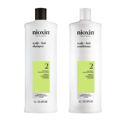 Nioxin System 2 for Natural Hair with Progressed Thinning Cleanser Shampoo and Scalp Therapy Conditioner