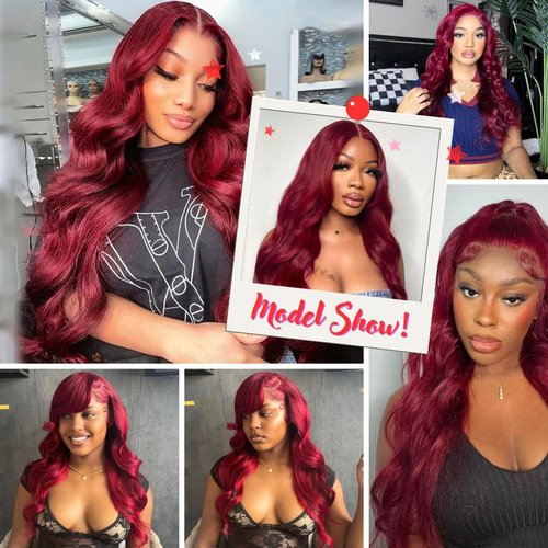 SOSATISFY 99J Burgundy Lace Front Wigs Human Hair 200 Density 13x4 Full Lace Body Wave Wig HD Transparent Lace Red and Wine Wigs for Women Pre Plucked with Baby Hair 22 Inch