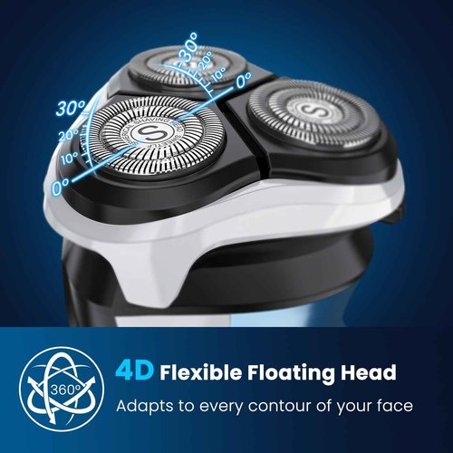 Waterproof Men’s Electric Shaver with Travel Case, Powerful & Quiet, Type C Fast Charge (60min Charge, 120min Use), Precision Trimmer (Blue)