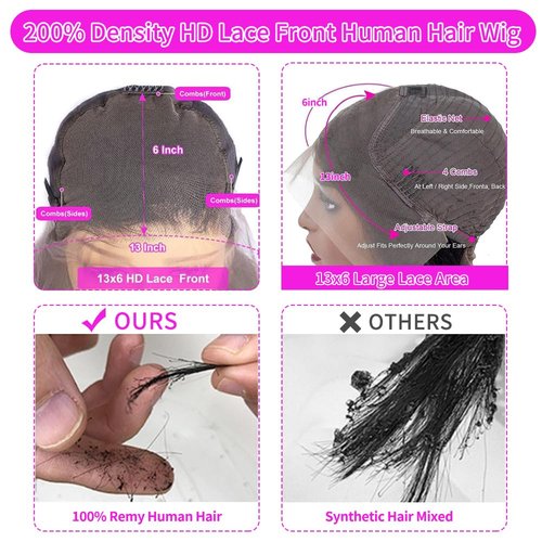 GCTDC Deep Wave Lace Front Wigs Human Hair 20 Inch Curly Human Hair Wig Pre Plucked 13x6 Lace Front Wigs Human Hair 200% Density Curly Wet and Wavy Human Hair Wig For Women Natural Color