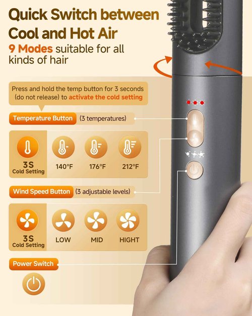 WindBlow Hair Dryer Brush 6-in-1 Straightener, Hair Auto-Wrap Curlers, Professional 110,000 RPM Magic Multi Styler with Attachments