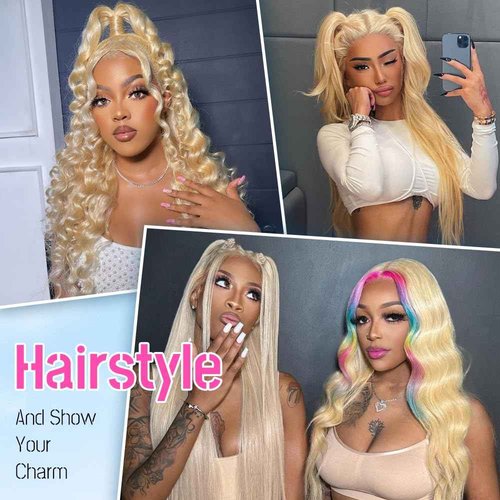 JINNOO 30 Inch 613 13x6 Lace Front Wig Human Hair 200 Density Blonde Wig Human Hair 613 HD Lace Frontal Wig Body Wave Lace Front Wig Pre Plucked Glueless Blonde Wigs