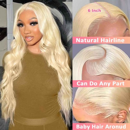 Xsilu 613 13x6 Lace Front Wig Human Hair Body Wave Blonde Wig Human Hair 613 HD Lace Frontal Wig Blonde Lace Front Wigs Human Hair 200% Density 26inch