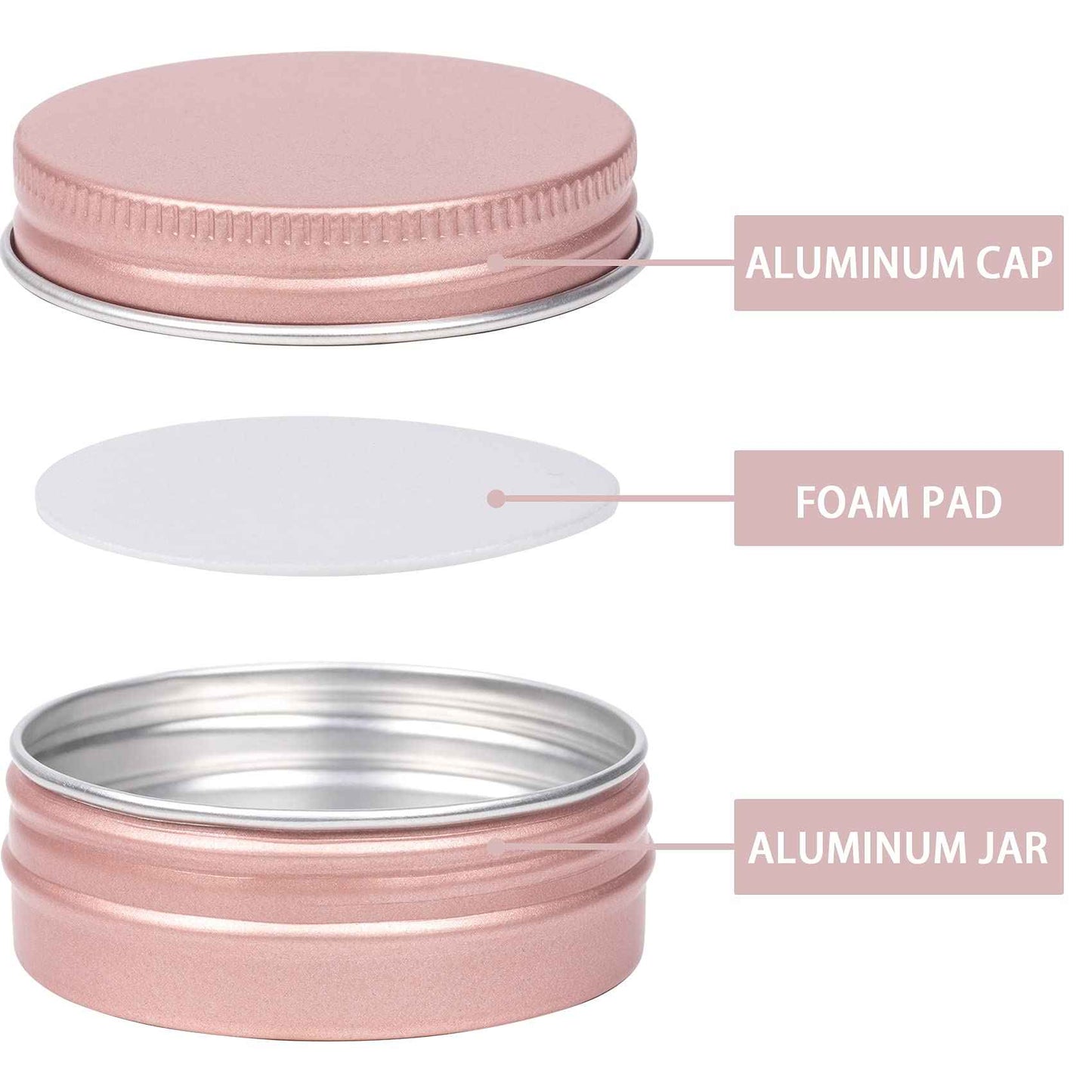 270pcs 1 oz / 30ml Bulk Packaging Screw Top Aluminum Tin Jar with Screw Lid and Blank Labels (Rose Gold)