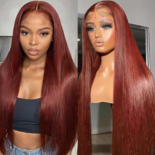 DGGDGG Reddish Brown Lace Front Wigs Human Hair Pre Plucked 200 Density Straight Lace Front Wig Human Hair 13x4 HD Lace Frontal Wig for Women