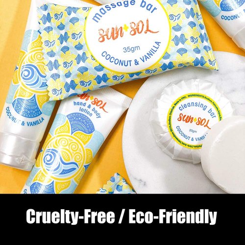World Amenities - Sun + Sol Bulk Cleansing 2 in 1 Shampoo & Conditioner With Warm Coconut & Vanilla Fragrances, Travel Size Toiletries, Mini Hotel Amenities, 0.7 oz, 300 Count