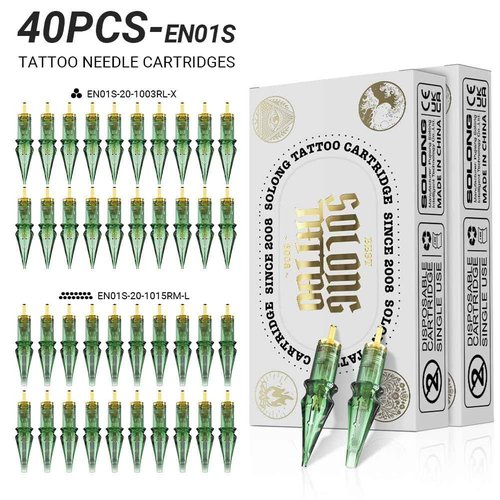 Wireless Tattoo Gun,Solong Tattoo Gun Wireless Complete Tattoo Kit with 40pcs EN01S Tattoo Cartridge Needles EM128EN01S-1-FBA-SL