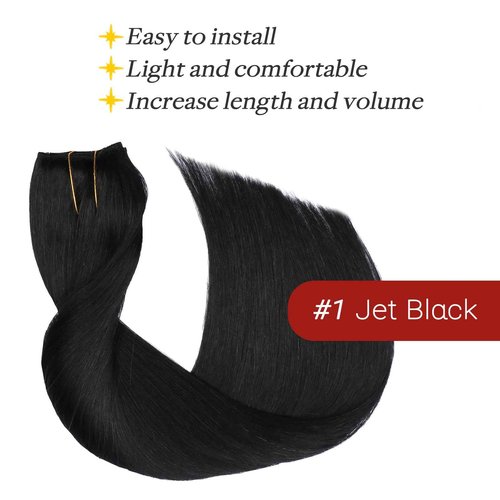 SAFIRENY Invisible Wire Hair Extensions Real Human Hair, 22 Inch 85g Jet Black Hair Extensions Seamless Fish Line Hair Extensions Natural Look Real Hair Extensions for Women(#1-22inch)