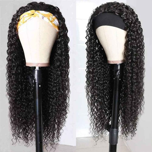 Bellarayine Headband Wig Deep Wave Glueless Human Hair 26 Inch None Lace Front for Black Women Virgin Hair Natural Color Machine Made