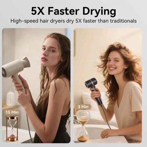 Hair Dryer with Smoothing Comb, 160000RPM High Speed Blow Dryer, Negative Ionic Hair Care, Fast Drying and Less Heat Damage, Thermo-Control Low Noise & Portable with Diffuser, Black