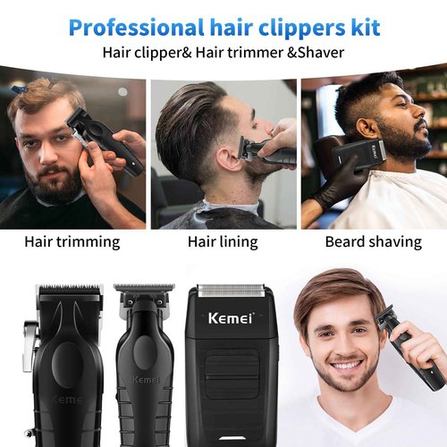 KEMEI Professional Hair Clipper, Hair Trimmer, Beard Shaver Set for Men, Electric Cordless Barber Clipper Beard Trimmer, Rechargeable Fade Clipper Haircutting Kit, KM-2299, KM-2296, KM-1102