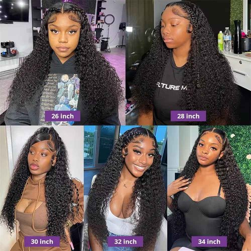 KFgood 13x6 Deep Wave Lace Front Wigs - Human Hair Glueless Wigs - 200% Density HD Lace Front Wigs - Pre Plucked with Baby Hair - Wet and Wavy - Natural Black (20 Inch)