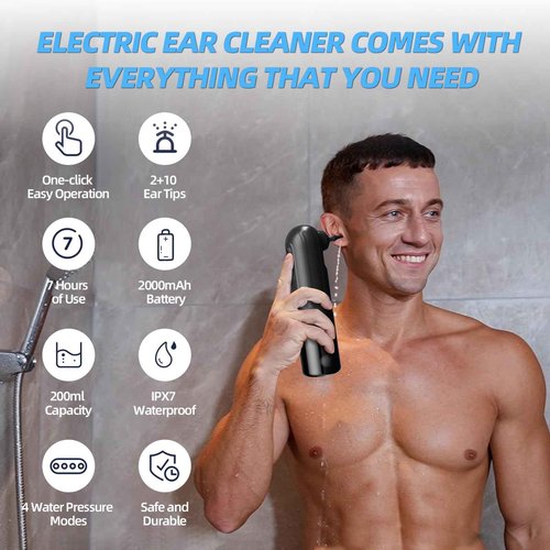 Raccomb Ear Wax Removal Tool, Ear Cleaner Earwax Removal, 4 Pressure Modes Rechargeable Ear Flush, Ear Irrigation Kit, Electric Ear Wax Remover with 10+2 Ear Tips