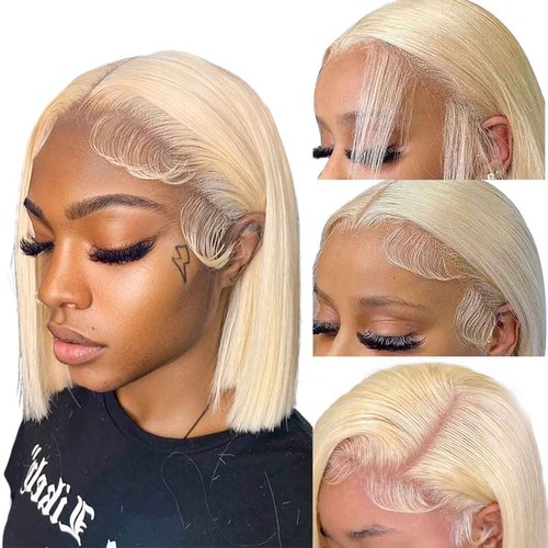 SUPERLOOK Blonde Bob Wig Human Hair 613 Lace Front Wig Human Hair 13X4 lace Front Bob Wig Pre Plucked With Baby Hair 210% Density 613 Short Bob Wigs for Women 10inch