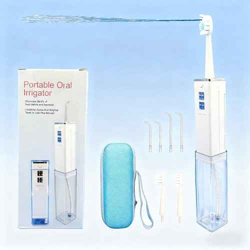 AIDBYIOT Water Flosser & Toothbrush Combo-Portable Dental Oral Irrigator, 4 Nozzles, 2 Brush Heads, Travel Case,IPX7 Waterproof.with Powerful Water Pump, Adjustable Water Pressure,1400 PPM. White