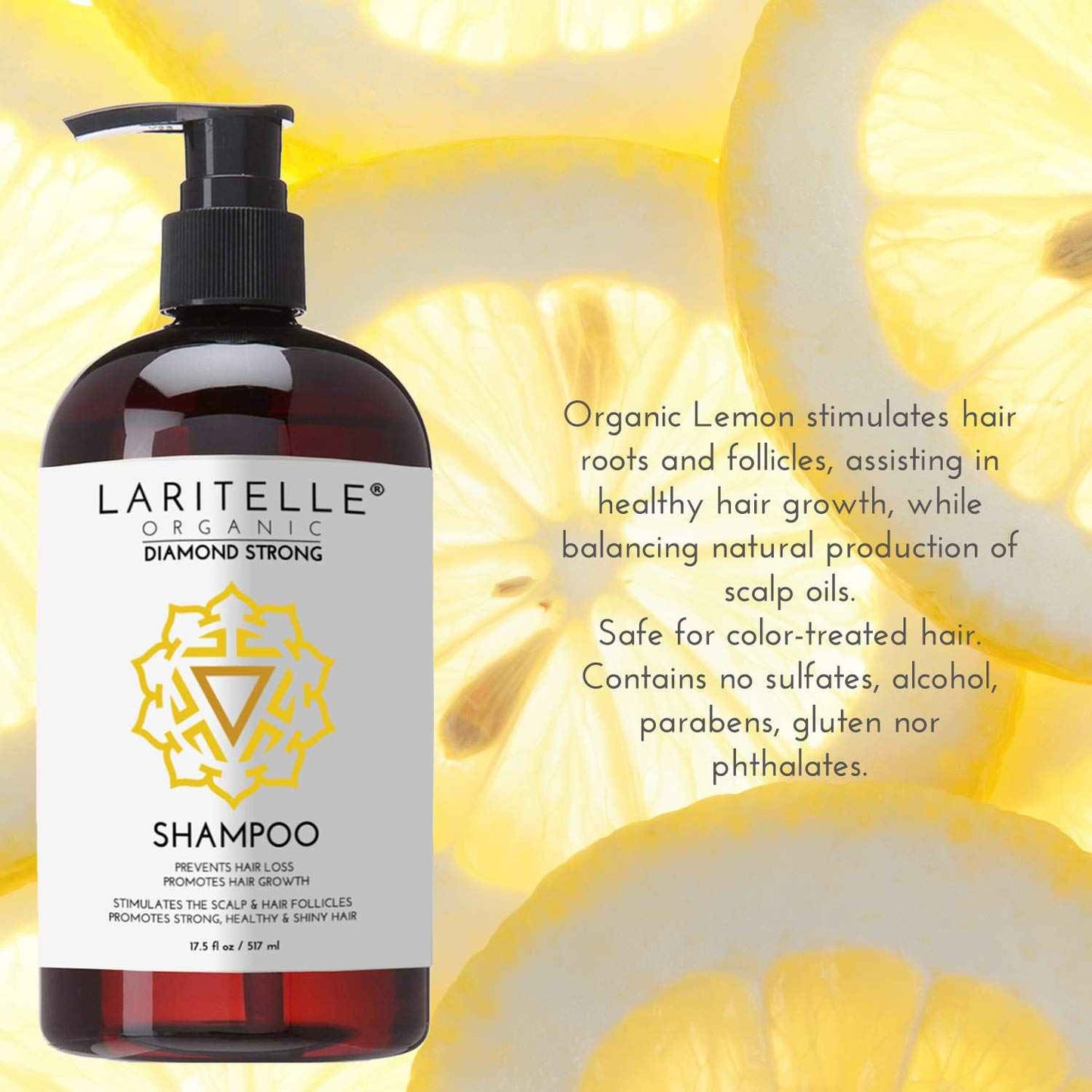 Laritelle Diamond Strong Organic Shampoo – Hair Growth & Strengthening – Sulfate-Free, Cedarwood & Botanicals – Prevents Thinning & Breakage – Made in USA – 17.5 oz