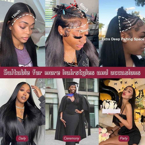 denacfi 250 Density 13x6 Full Lace Frontal Wigs Human Hair Straight Lace Front Wigs 12A Brazilian Virgin Human Hair Wigs for Women Glueless Wigs Pre Plucked 20 Inch