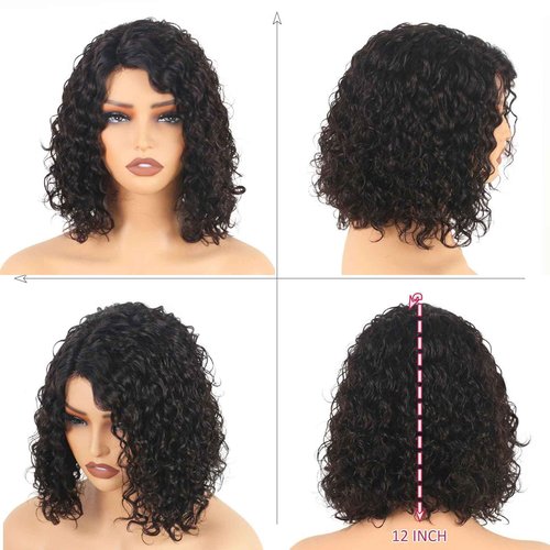 ManeMajesty 12 Inch Deep Curly Bob Wig Short Curly Human Hair Wigs for Women Jerry Curl Side Part Lace Front Wigs 100% Brazilian Remy Human Hair Wear and Go Glueless Wig 12A Natural Color