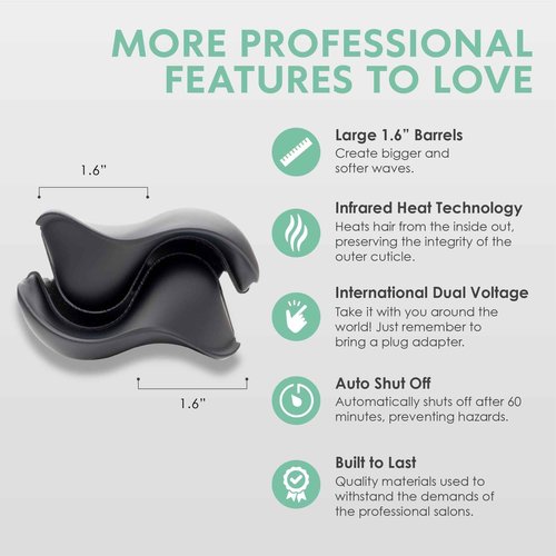 MINT Double Barrel Mermaid Hair Waver for Long Hair | Ionic Deep Waver Tool Creates Volume & Large Beach Waves | Wave Crimper Tool | Waving Iron with Adjustable Temperature