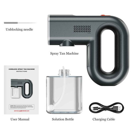 Professional Spray Tan Machine - 3 Different Strength Spray Levels - 40Min Long Lasting - Portable and Rechargeable Cordless Spray Tan Gun for Self Tanning Travel Beach Salon Home Use Grey