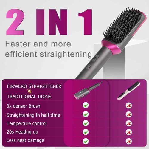 Hair Straightener Brush, 3X Denser Bristles, 2 in 1 Brush Straightener for Women, MCH Fast Heating Dual Voltage Flat Iron Comb for Curly Hair