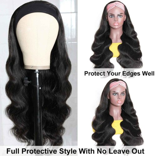 catti Body Wave Headband Wig Human Hair Headband Half Wigs for Black Women Glueless None Lace Front Wigs Human Hair Brazilian Virgin Hair Machine Made Headband Wig 150% Density (24" Headband wigs)