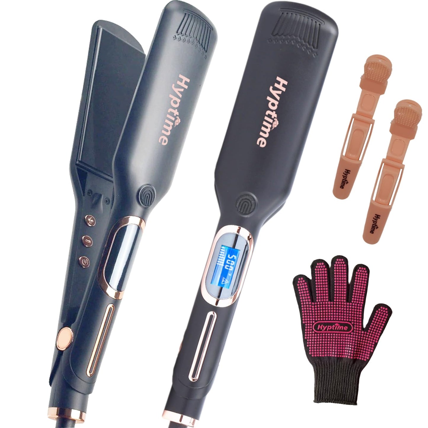 HYPTIME Wide Flat Iron Titanium Straightener Digital Display to Accurately Control Temperature, 2 Inch for Thick & Curly Hairs Professional, Dual Voltage 500°F Fast Heating for Black Hair Friendly