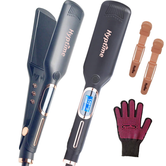 HYPTIME Wide Flat Iron Titanium Straightener Digital Display to Accurately Control Temperature, 2 Inch for Thick & Curly Hairs Professional, Dual Voltage 500°F Fast Heating for Black Hair Friendly