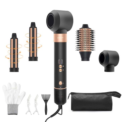 Hair Styler Hair Dryer Brush - 110,000 RPM High-Speed Hot Air Styler,Multi Stylers with Auto-Wrap Curler, Professional Blow Dryer Brush for Fast Curling Volumizing Straightening Styling(Black-Golden)