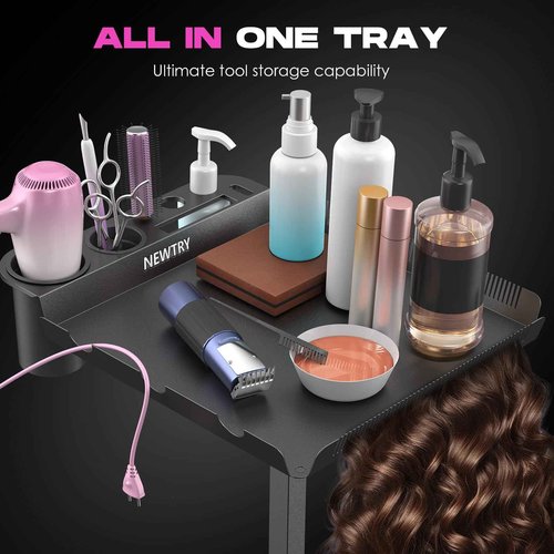 NEWTRY Salon Tray Attached to Chair, 360° Rotation Salon Metal Tray for Barber Chair Adjustable Height & Width, Ideal Attachment for Barber Chairs, Hair Color & Extension Tool Tray