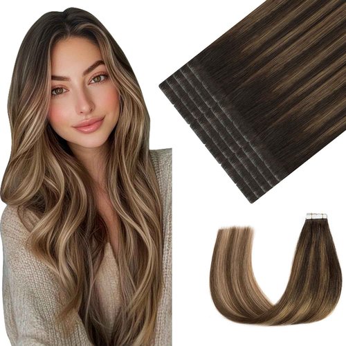Youngsmile Invisible Tape in Hair Extensions Human Hair #2/6/18 Dark Brown to Dirty Blonde 20pcs 45g 20 Inch Invisi Edge Tape in Hair Extensions Human Hair Remy Seamless Tape ins (#2/6/18,20'')
