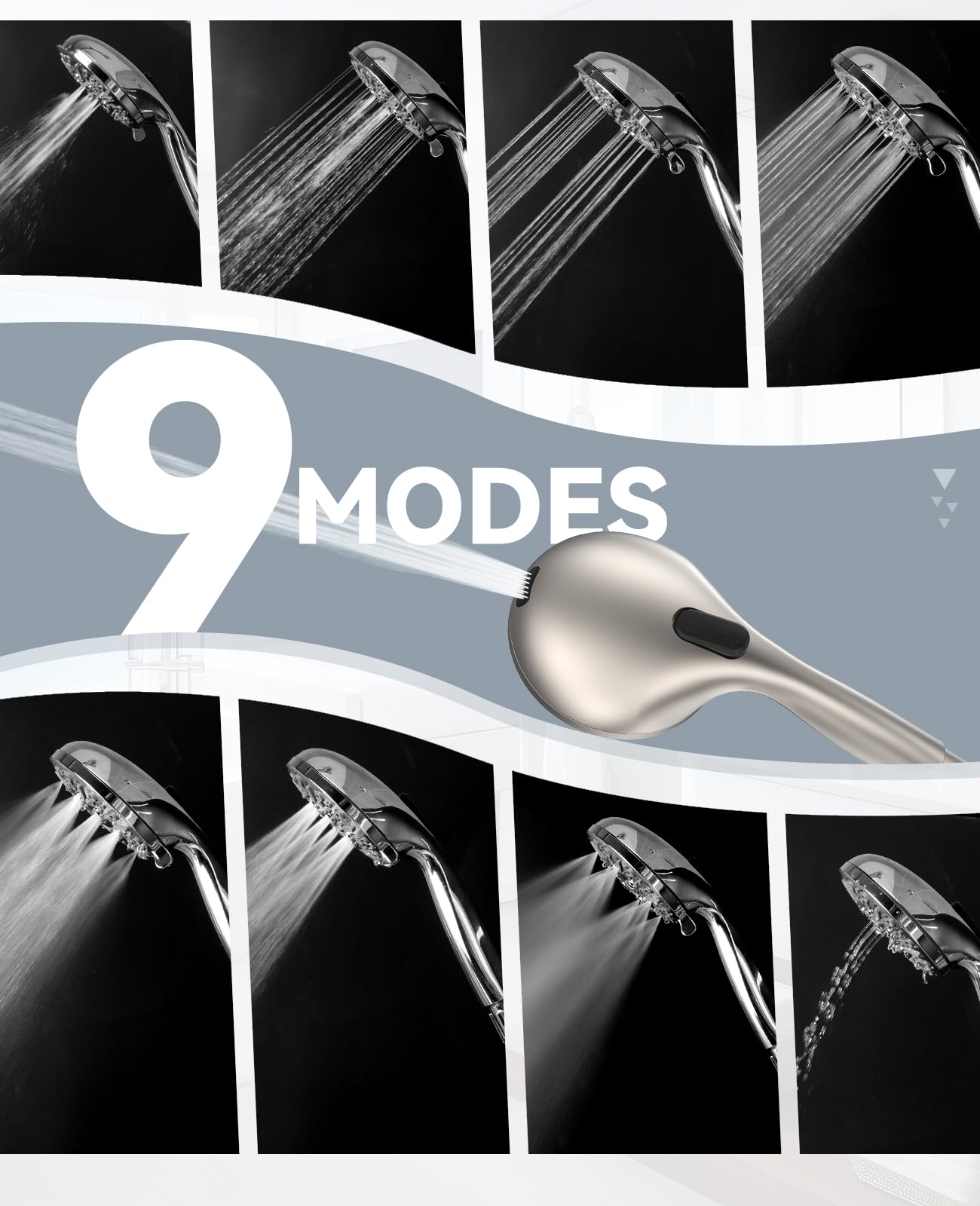 JDO Shower Head with Handheld, High Pressure Handheld Shower Head 9 Settings, Detachable Shower Head Set with Stainless Steel Hose and Shower Bracket (Brushed Nickel)