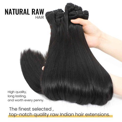 Urbeauty Raw Bundles Human Hair, No Tangle Shedding, Keep Texture Silky Soft after 89 Times Washes, 16A Indian Bundles Triple Lifespan Chemical Free Unprocessed Natural Raw Hair