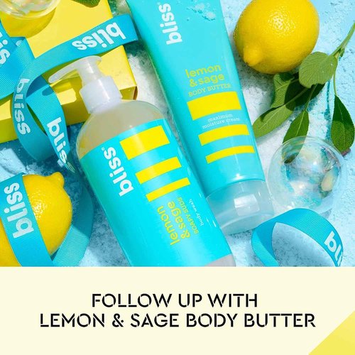 Bliss Lemon & Sage Trio: Soapy Suds Body Wash, Exfoliating Body Scrub & Lemon & Sage Body Butter – Hydrating & Nourishing for Soft, Radiant Skin