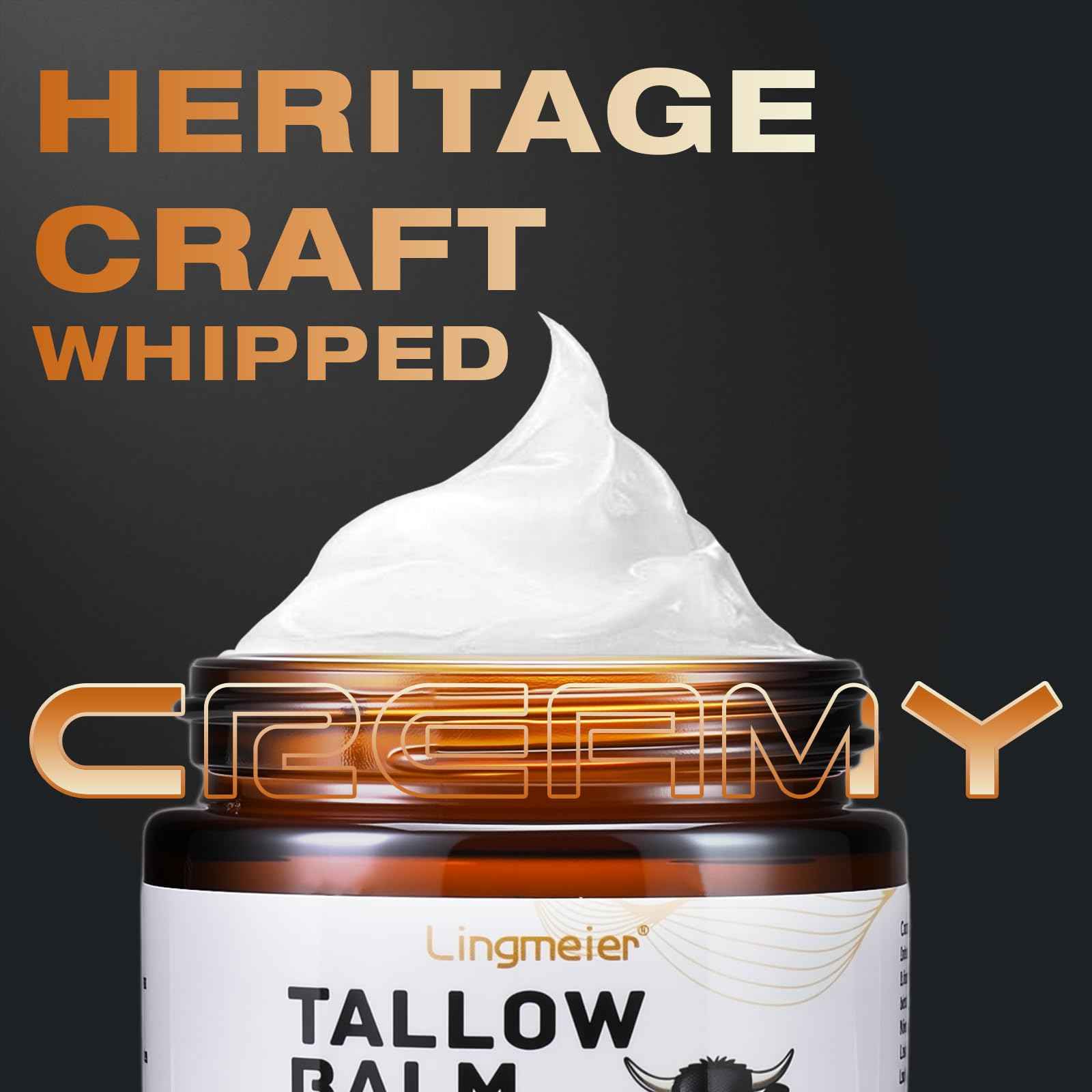 Lingmeier Beef Tallow for Skin, Tallow and Honey Balm, Organic Grass-Fed Beef Tallow for Skin with Raw Honey & Jojoba Oil, Whipped Moisturizer for Face & Body, Dry Skin Care, Non-Greasy