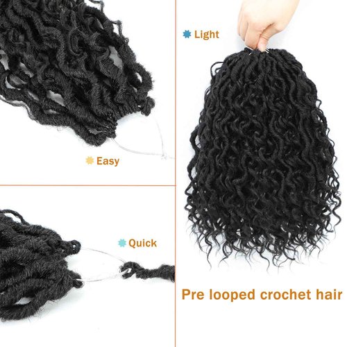 Forevery Goddess Locs Crochet Hair 22 Inch Faux Locs Crochet Hair for Black Women 6 Packs Boho Crochet Locs With Curly Ends 1B