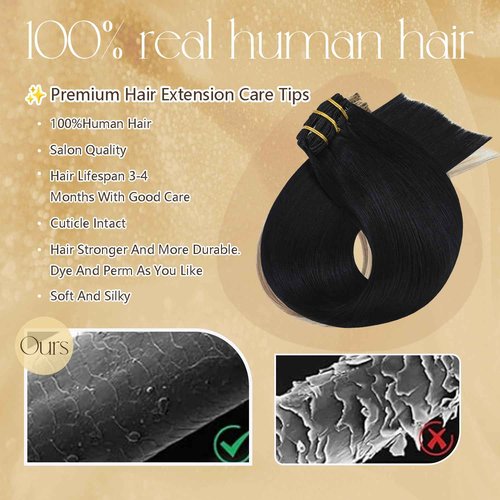 Black Clip in Hair Extensions Real Human Hair 18 Inches 7pcs Jet Black Human Hair Extensions 85g #1 Silky Straight 100% Human Hair Clip in Extensions