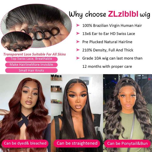 Zlzlblbl 13x6 Lace Front Wigs Human Hair Pre Plucked 210 Density Body Wave HD Lace Front Wigs for Women Human Hair Glueless (Natural Color Body Wave Wig, 20 Inch)