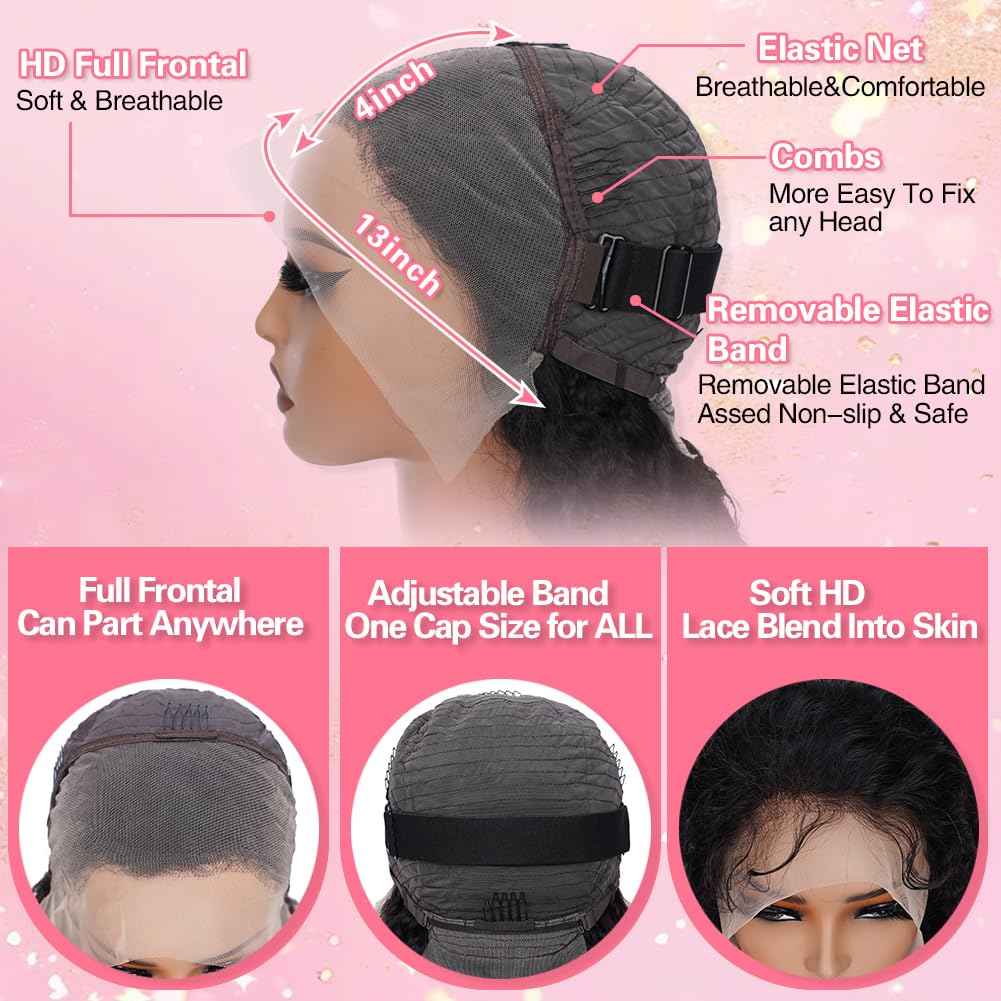 30 Inch Water Wave Lace Front Wigs Human Hair Pre Plucked Wet And Wavy 13x4 Hd Lace Frontal Human Hair Wig 180% Density For Women Small Knots Bouncy Soft Deep Curl Tangle Free Natural Hairline