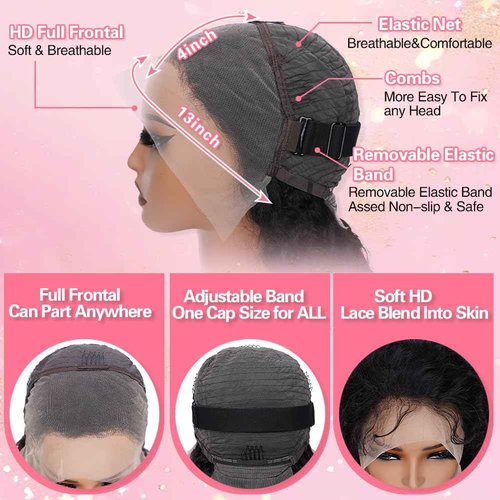 crownew 26 Inch Water Wave Lace Front Wigs Human Hair Pre Plucked Wet And Wavy 13x4 Hd Lace Frontal Wig Human Hair 180 Density For Women Bouncy Soft Deep Curl Glueless Tangle Free Natural Hairline