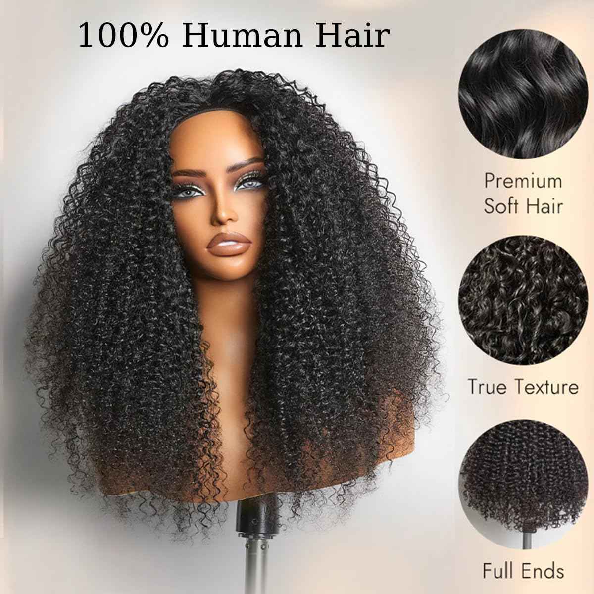 Half Wig Human Hair 210 Density Kinky Curly Half Wig for Black Women 3 In 1 Seamless Flip Over Human Hair Half Wig Glueless Wear and Go Beginner Friendly Drawstring Headband Wig Human Hair 14 inch