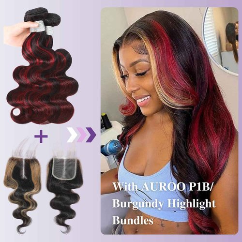AUROO Honey Blonde Highlight 5x5 Lace Closure Only Human Hair Body Wave, 12A Virgin #27 Ombre Skunk Stripe HD Transparent Lace Closure Pre Plucked with Baby Hair Larger Parting (150% Density, 12 IN)