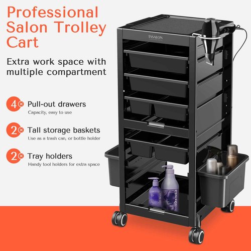 Tasalon Professional Salon Trolley Cart, Station with 4 Drawers & 2 Storage Baskets, Multipurpose Salon Station Cart